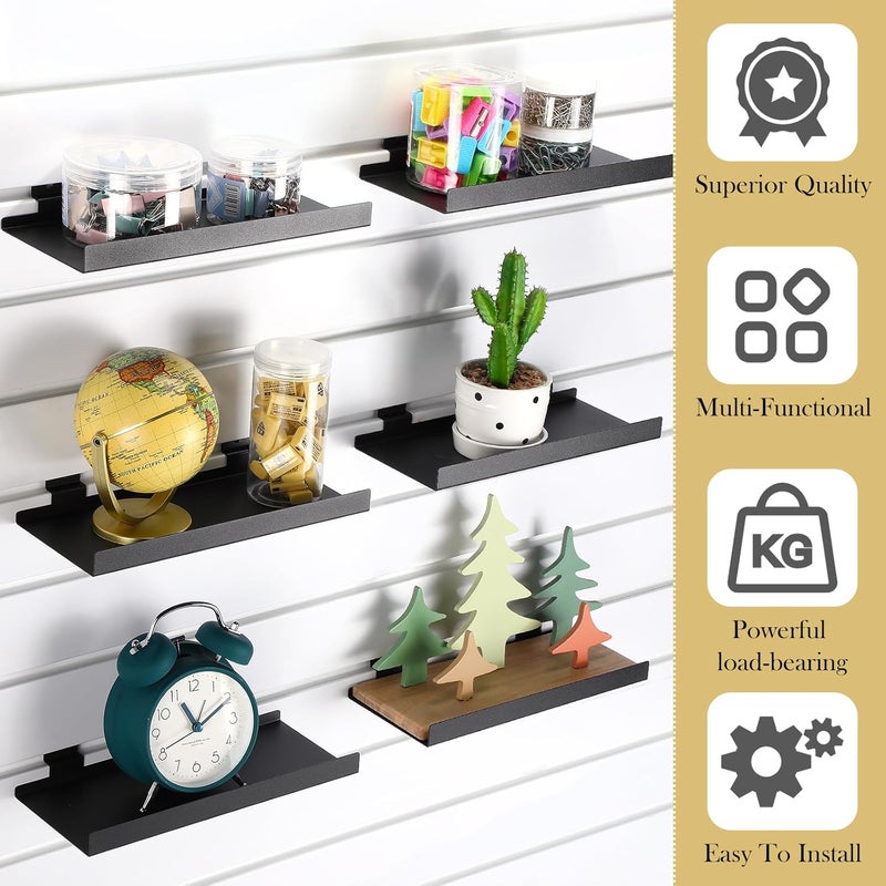 DoubleFill 10 Pcs 6 Pcs Slatwall Shelves, 10x4.3 Inch Metal Slat Wall Shelf Accessories, Heavy Duty Retail Display Panel for Home Shoe Stores Boutiques Storage and Organization (Black) - Image 4